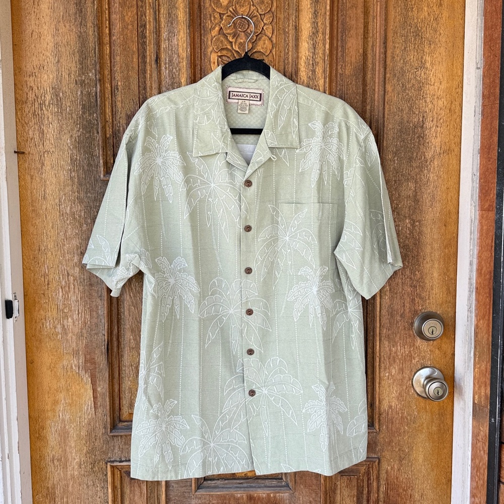 Jamaica Jaxx Silk Hawaiian Casual Short Sleeve Button Down Shirt Size Large